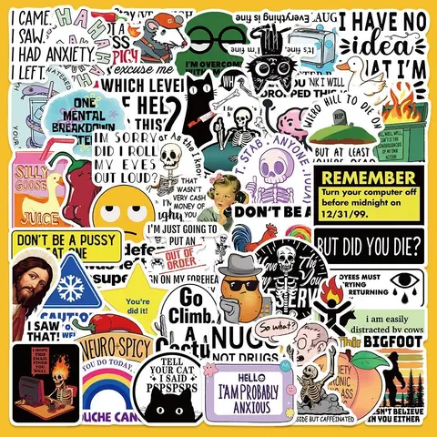 Funny World Series Graffiti Sticker, 50pcs/set Waterproof Self Adhesive Decor Paper, Decor Sticker for Gift Greeting Card Water Bottle Laptop Phone Funny Stickers