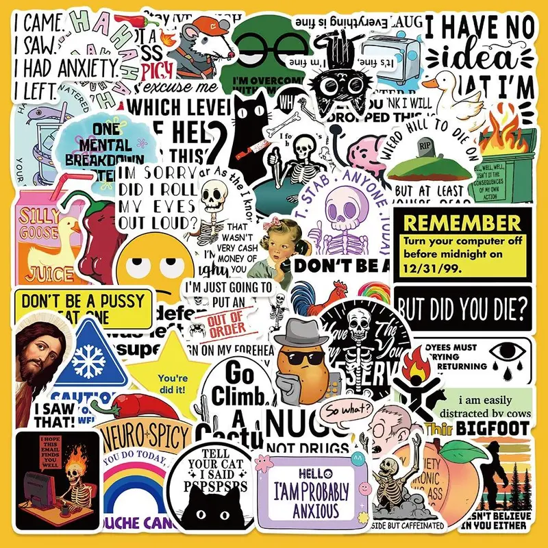 Funny World Series Graffiti Sticker, 50pcs/set Waterproof Self Adhesive Decor Paper, Decor Sticker for Gift Greeting Card Water Bottle Laptop Phone Funny Stickers