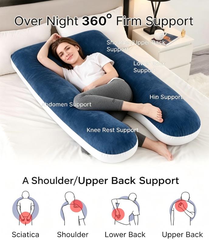 U Shaped Full Body Pillow, Soft Velvet Support Pillow for Sleeping, Relaxing & Daily Use, Washable Cover Comfort Home Pillow, Perfect Gift for Family & Friends