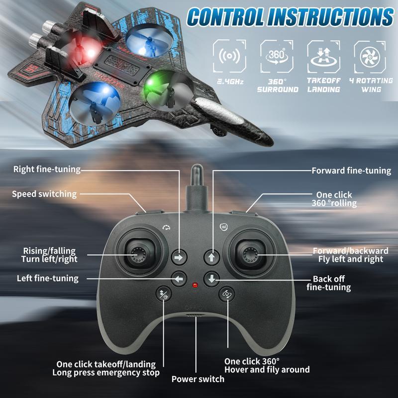 RC Airplanes Aircraft Jet with Light – 360° Air Roll Remote Control Airplane Toy for Kids, Flying Toys