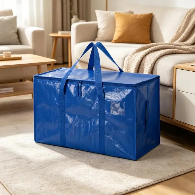1/2Pcs Heavy Duty Flip-top Large Moving Bags with Strong Zipper & Comfortable Handles, Sturdy & Durable Clothes Storage Bags Totes Bins Accessory