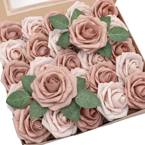 AUSOGO Fake Flowers Box Faux Artificial Greenery Stems Foam Roses Gardenia Silk Eucalyptus Fabric Flower Dusty Rose Pink Grand Combo for Wedding Vase Decorations home party wedding anniversary holiday flowers