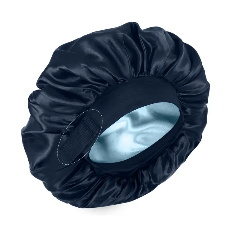 Love Lucy Women's Bonnet Silk Sleep Cap for Adults - Double Layer Pillow-Safe Satin, Adjustable Elasticity, Reversible, Moisture Lock, High-Quality Protection for Curly Hairstyles Heatless Haircare (Black, Purple)