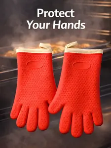 Heat Resistant Silicone Oven Gloves – Non-Slip, Waterproof, Cotton Lining (1 Pair)