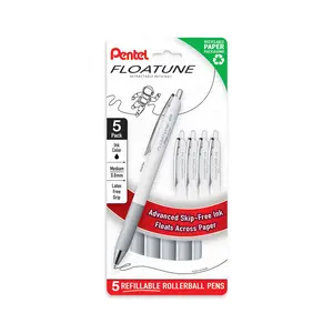 Pentel Floatune Retractable Rollerball, 0.8mm, Medium Point, 5-Pk