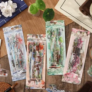 40 Sheets/bag Pet Material Sticker Pack, Four Seasons Courtyard Theme Decorative Stickers, Hand Account Stationery Water Bottle Decals