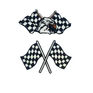2PC Eagle and Checkered Flag 3.5x2.0 Inch Iron on Sew on Patch for Uniforms and Clothing