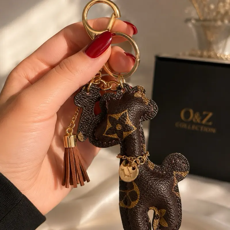 Dog Charm Keychain, Bag Charm, PU Leather Tassel Key Ring, Metal Animal Charm