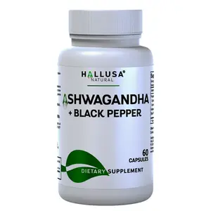 Ashwagandha + Black Pepper - Organic Ashwagandha powder for 60 Capsules - HALLUSA NATURAL