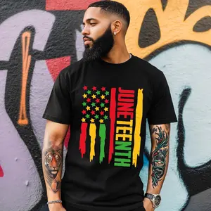 Graphic Tee USA Flag Juneteenth Cotton Shirt, Black History Month BLM T-Shirt, African American Girl Comfortable Everyday Wear, Unique Gifts for Him/Guys Gifts, Trendy Tshirts