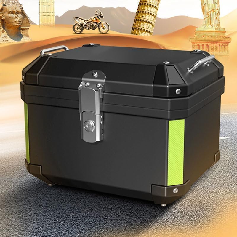 45L Global Motorcycle Top Case Tail Box with Lock – Waterproof, Dustproof PP Helmet Luggage Storage Box – Durable, Reflective, Secure – Powersports Rear Trunk Scooter , 45L Black