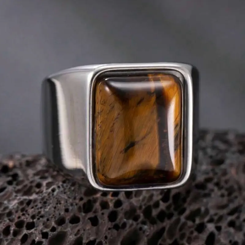 Tiger’s Eye Protection Ring- Confidence & Grounding Energy | Men’s Minimalist Statement Ring | Spiritual Jewelry Gift