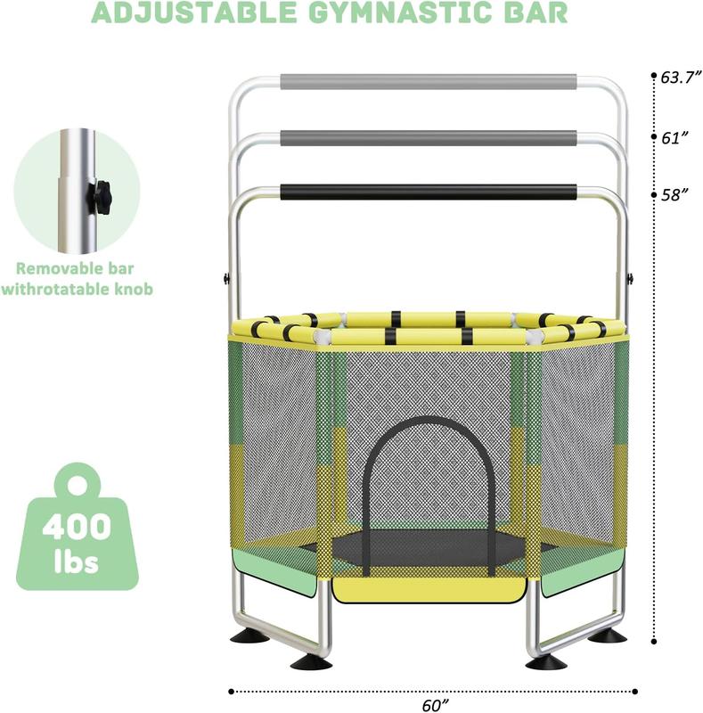 G TALECO GEAR Trampoline for Kids with Enclosure 440lbs Indoor & Outdoor，Toddler Trampoline with Adjustable Gymnastics Bar & Toys for Boys Girls