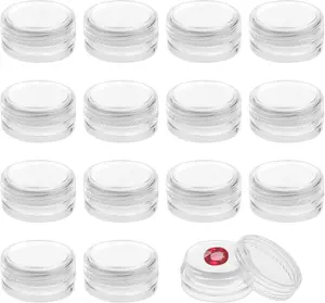 15Pcs Small Display Box, Bead Storage Containers, Round Gemstone Holder Case Jewelry Show Box Container Holder with Clear Screw Top Lids and Sponge for Pills, Gems, Beads, Jewelry, Small Items