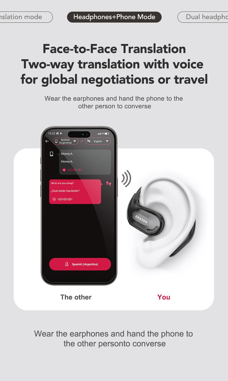 ERAZER XT66Pro OWS Translation Wireless Bluetooth Earphones Support 135 Languages Real Time Bluetooth Translation Earbuds HIFI Sound Quality Light-Weight Headphones Built-in Microphone Support Phone Calls Music AI Chat ERAZER XT66Pro OWS Translation Wireless Bluetooth Earphones Support 135 Languages Real Time Bluetooth Translation Earbuds HIFI Sound Quality Light-Weight Headphones Built-in Microphone Support Phone Calls Music AI Chat