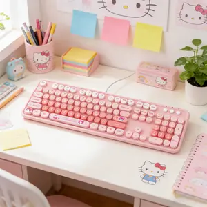 MOFii 1 Piece Wired Keyboard, Cute Bear Cartoon Pattern, Multi‑Color Optional, Full‑Size Office Keyboard, Universal for Desktop / Laptop, US Qwerty