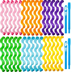 30 Pieces Heatless Waves Curlers Spiral Curls Styling Kit with 2 Pieces Styling Hooks for Most Hairstyles (25 cm)