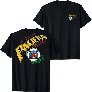 Pacifico Clara Beer Logo Graphic T-Shirt Vintage Mexican Lager Bold Back Print Tee, Retro Brewery Streetwear Shirt for Men Women, Unisex Summer Casual Coastal Drinking Top