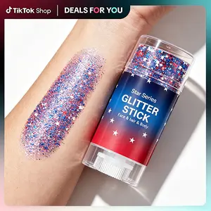 Red White Blue Body Glitter Roll-On Stick - Festive Patriotic Makeup for 4th of July, Mess-Free Shimmer for Summer Parties (Festive & Party Supplies)