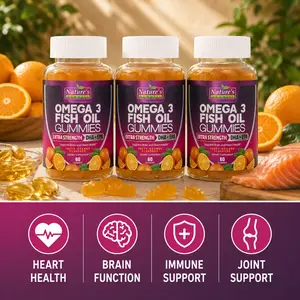 Omega 3 Fish Oil Gummies, Extra Strength EPA & DHA Formula, Heart, Brain & Joint Health Support, High Absorption Essential Fatty Acids, Orange Flavor, 60 Gummies