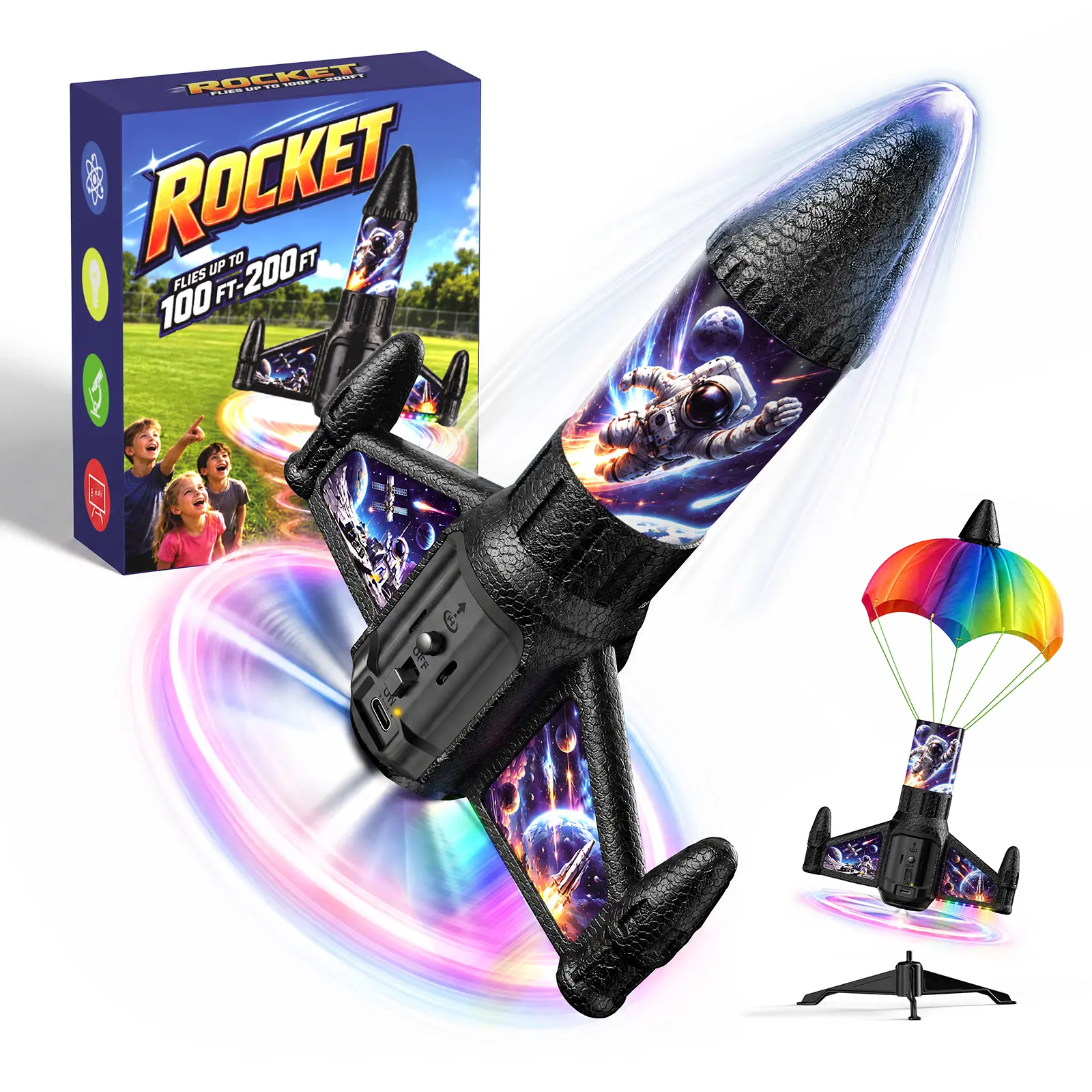 Rocket Launcher Toy for Kids - Electric Outdoor Soaring Up to 200 Feet with Parachute, STEM Motorized Space Rocket Toys, Birthday Gifts for Boys Girls Ages 6-12