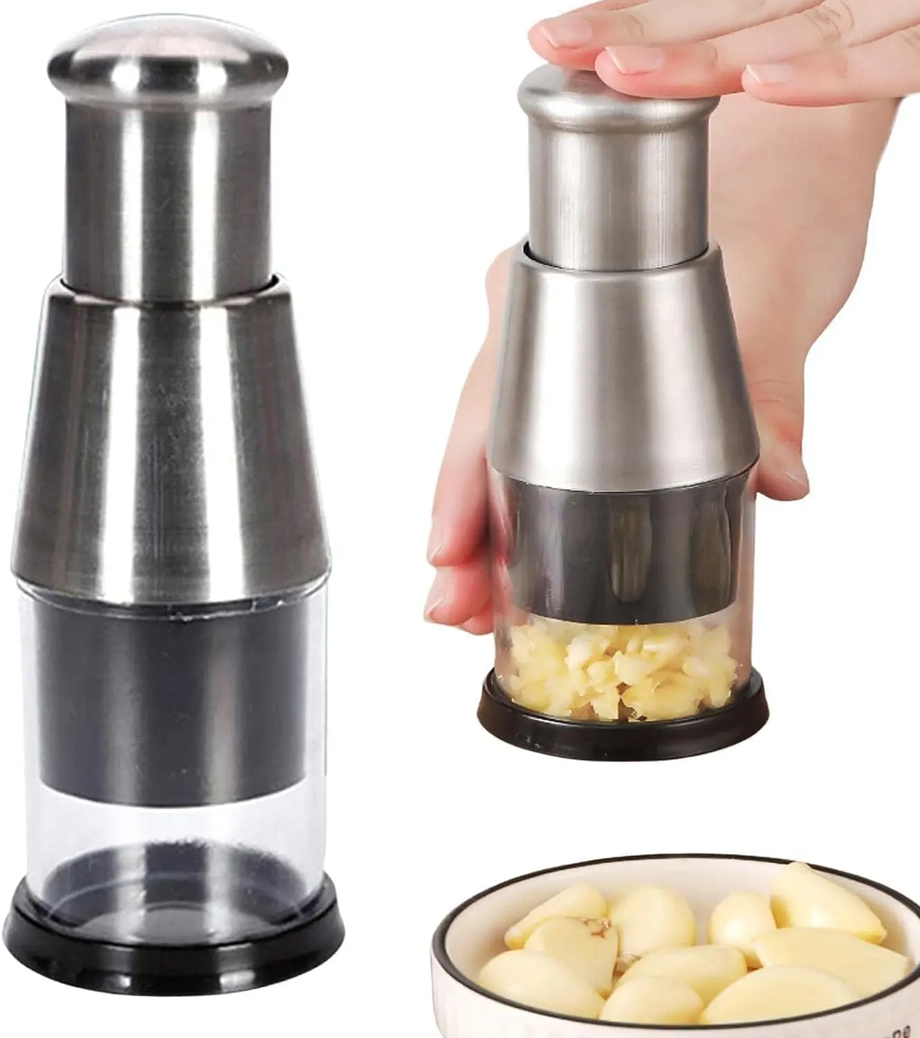 Manual Press Chopper Stainless Steel Garlic Press Mini Vegetable Cutter Dishwasher Safe Multifunctional Kitchen 1 pcs  press Stainless Steel Chopper stainless steel garlic press Stainless Steel Mini Press Chopper Manual Vegetable Chopper with Garlic Press