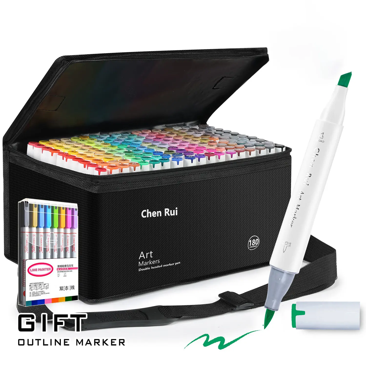 Chen Rui 48-180 Colors Double-Headed Brushes & Chisels Professional Permanent Art Markers With Outline Pens and Bases, Drawing Supplies, Adult Coloring Books, Sketch Illustrations, School Supplies Halloween, Christmas And New Year Gifts