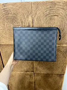 Pre-owned Louis Vuitton Damier Graphite Canvas Pouch with Black Leather Trim & Gold Tone Hardware