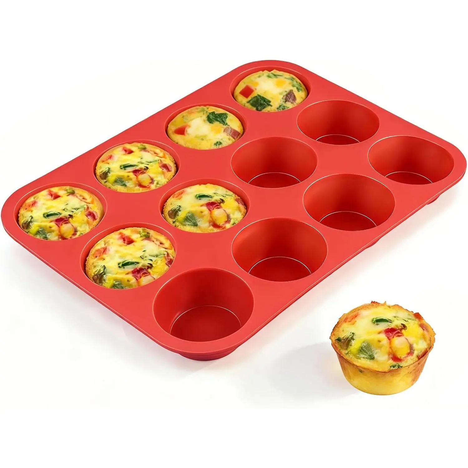 Nonstick Silicone Muffin Pan - 12-Cup Regular Size Baking Mold, 1 Pack for Egg Bites, Muffins, Mini Quiche