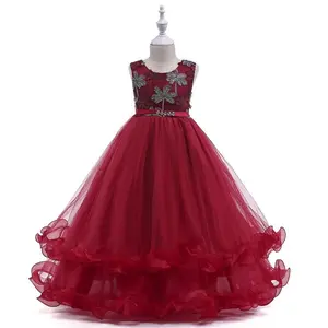Maroon Kids Clothes Princess Long Ball Gown Frock 76 Embroidered Navy Blue Children Formal Evening Party Pageant Prom Host Cocktail Dress Flower Girls 3-12Y