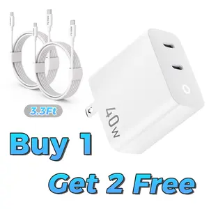 [Buy 1 get 2 Free Cables] TOPADRE 40W Fast Charging 2-Pack Type-C/USB-C Wall Charger Block for iPhone 16/15/Pro/Pro Max, Air Pods, Mobile Smartphones