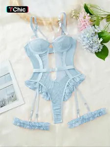 Loungewear set-Women's Sexy Lace Embroidered Bodysuit with Underwire Support, Backless Design, Adjustable Straps, Comfortable & Stylish for All Seasons