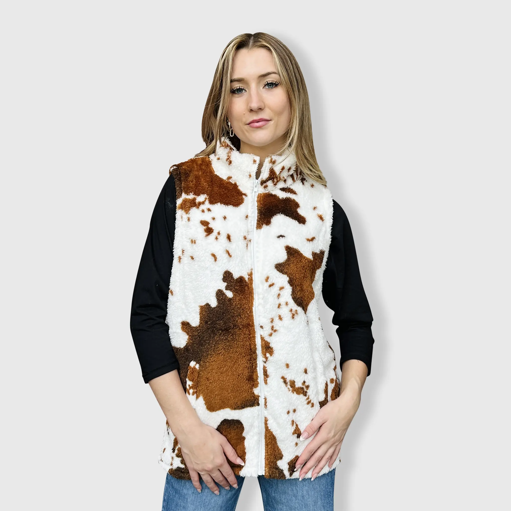 Sherpa Brown Cow Vest Women $24.00