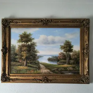 Vintage Oil on Canvas Landscape in Ornate Gold Frame Classic Artwork (302)