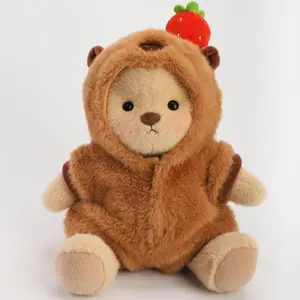 Getahug Strawberry Brown Capybara Bear | Handmade Jointed Teddy Bear Gift