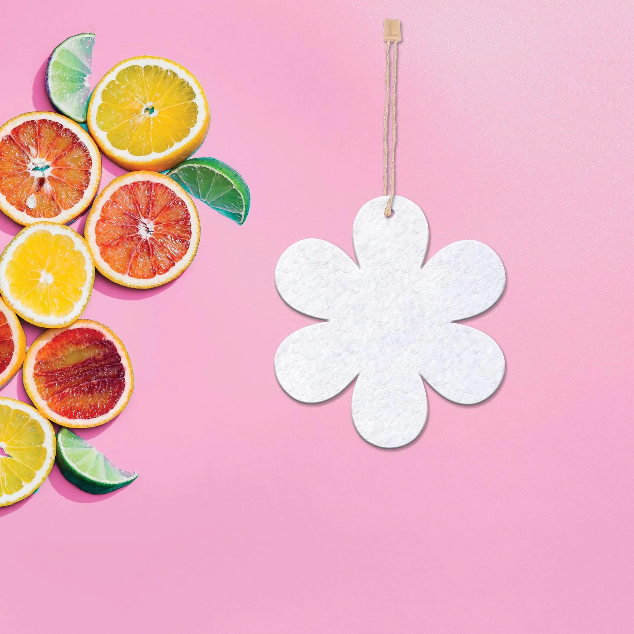 Flower Shaped Inch Air Freshener Blank with Premium Hemp Snap Tie and Clear Poly Bag