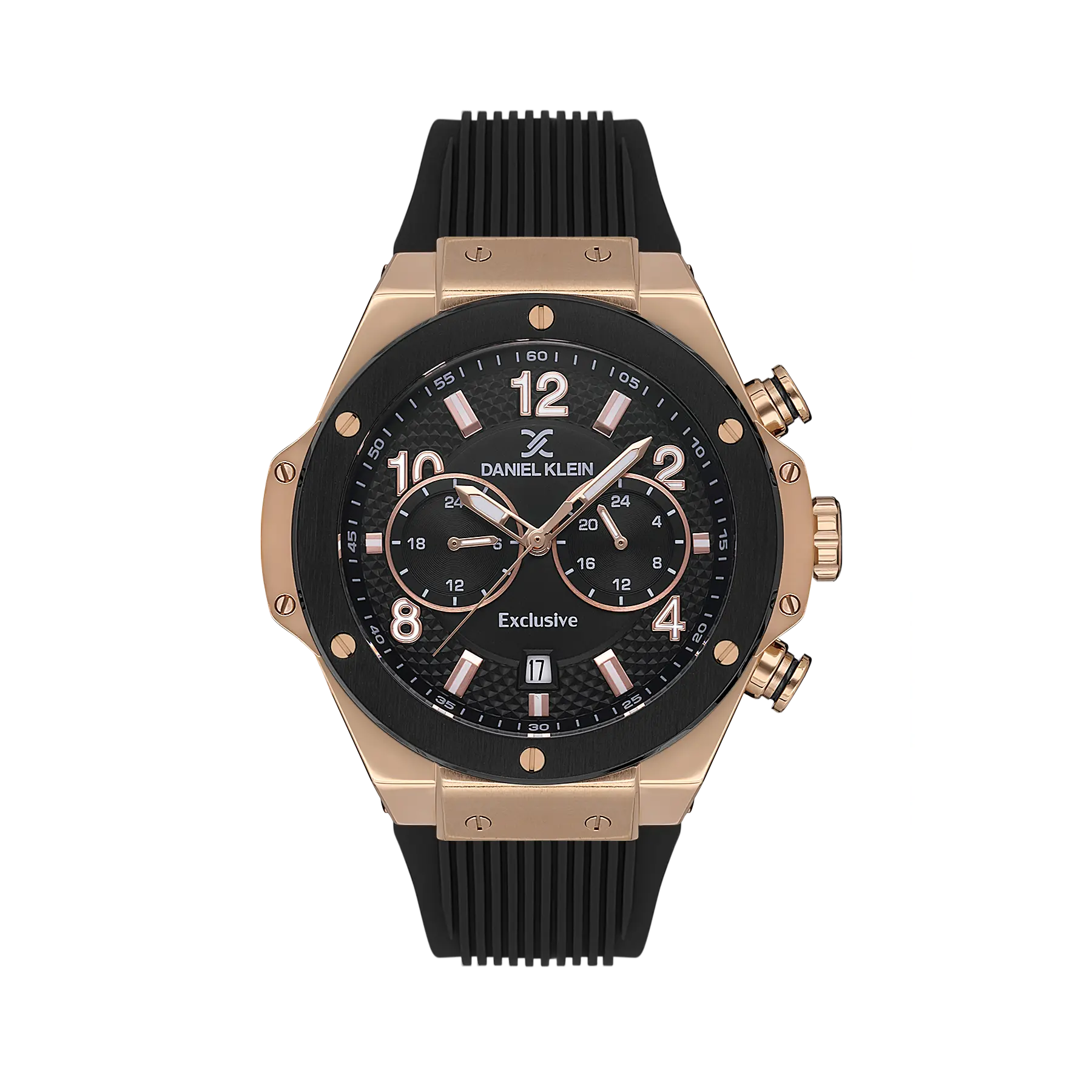 Daniel Klein Exclusive Men Rose Gold/Black Rubber Watch
