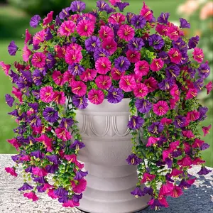 6 PCS Artificial Faux Hanging Flowers Plants for Outdoor Decor,Fake Silk Morning Glory with Eucalyptus UV Resistant Realistic Vines for Wall Home Porch Patio Balcony Yard Decor