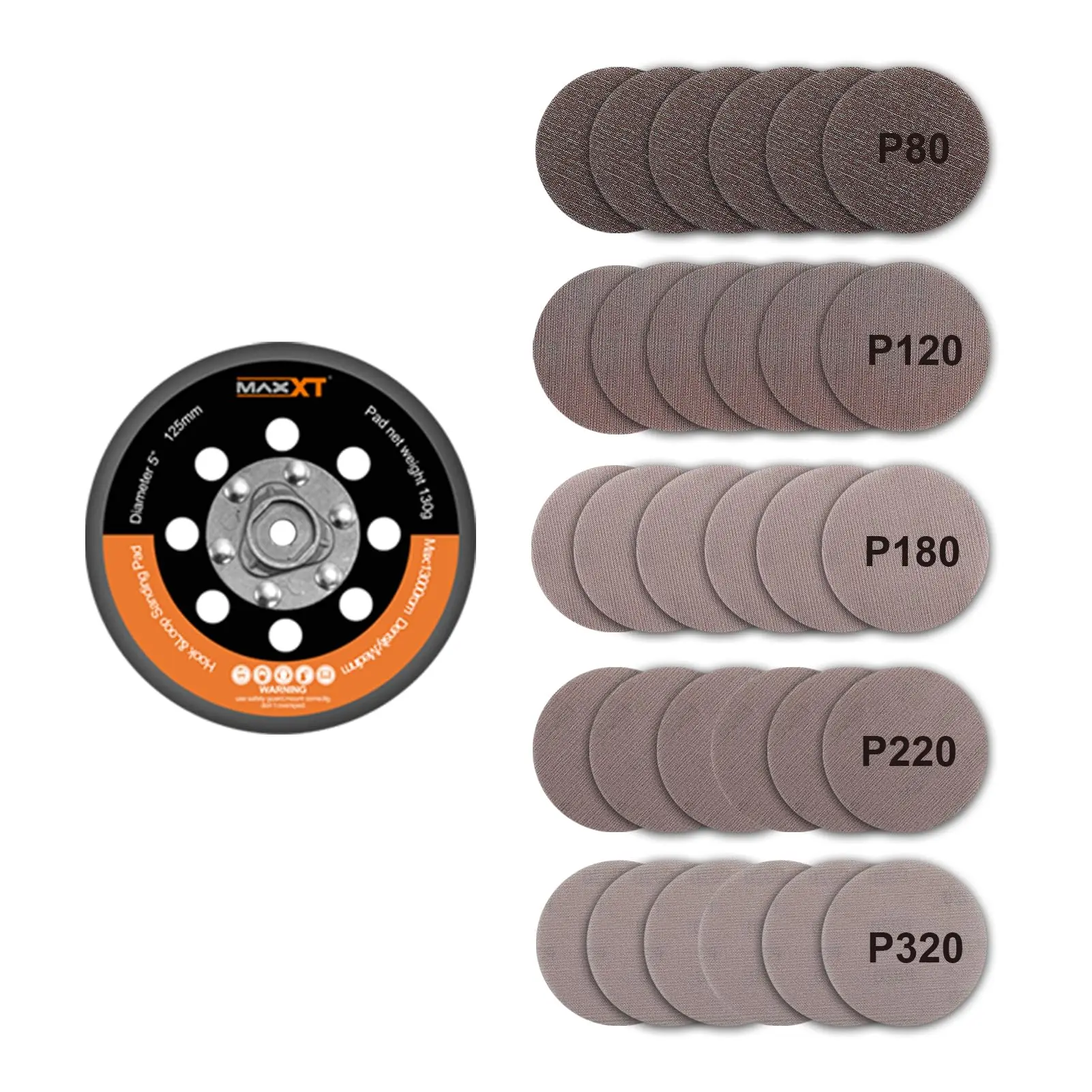 MAXXT 5" Hook & Loop DA Sander Backing Plate Pad 30 Sandpaper, Dual-Action Random Orbital Sanding Pad - for MAXXT Brushless Orbit Sander R7303