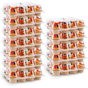 12 Count 12 Pack Cupcake Containers with Detachable Tall Dome Lids Clear Plastic Stackable Cupcake Boxes for 144 Cupcakes, BPA Free, Standard Size