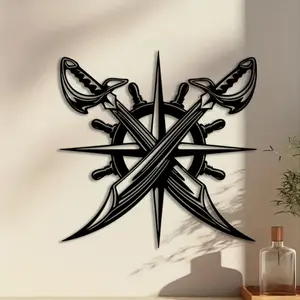 1pc Pirate Ship Metal Wall Art, Wheel Silhouette Statue Mural, Perfect for Patio Wall, Thanksgiving Decor, Ideal Gift for Nautical Enthusiasts, Rust-Proof Metal