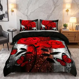 3D Rose Butterfly Bedding Set, Luxury Vintage Style, High-Definition Digital Print, All Seasons Comfortable Breathable