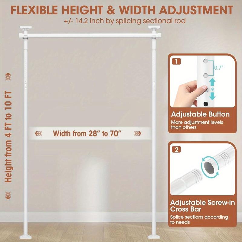 Adjustable Bedroom Partition Rod - Heavy-Duty Room Divider Curtain Rod for 4-10 Ft High and 28-70 in Wide Spaces - No Drill Freestanding Separator Freestanding Tension Curtain Stand(Curtains are not included)