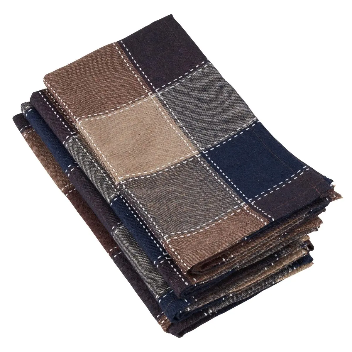 212 MAIN Square Cotton Blend Cloth Napkins - 20 in. Stitched Plaid Brown, 45% Polyester, Set of 4, Machine Washable, No Bleach, Home Accessory for Casual Entertaining, Reusable Washable Tableware, Every Day Dining, Reusable Washable Napkins