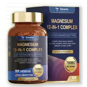Totaria 12-in-1 700mg Magnesium Complex | Glycinate Citrate Malate Oxide Taurate Aspartate Orotate, Vegan Capsules for Muscle, Heart, and Relaxation Support | Non-GMO | 240 captures-providing ample supply for your wellness needs.