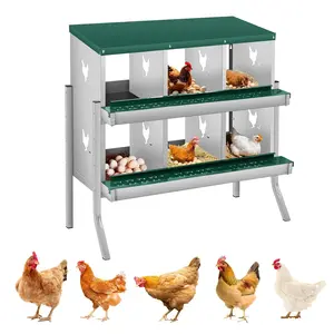 Chicken Nesting Box with Legs, 6 Room Galvanized Steel Laying Boxes, Metal Nesting Boxes for Hens with 10 Pads & 4 Fake Eggs, Easy Egg Collection, Vented Holes Poultry Nest for Chicken Coop, Green