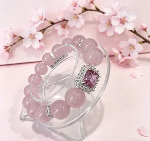 Lavish Rose Quartz Bracelet with Diamond Accents, Handmade Spiritual Healing Jewelry, Elegant Energy Wrist Accessory for Daily Wear, Dinner Party & Special Occasions
