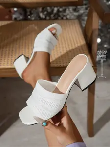 Women's Fashion Knit Design Square Toe Mules Sandals, High Heeled Sandals, Casual Versatile Summer High Heel Shoes, Lightweight Breathable Comfort Daily Wear, Minimalist Heeled Sandals