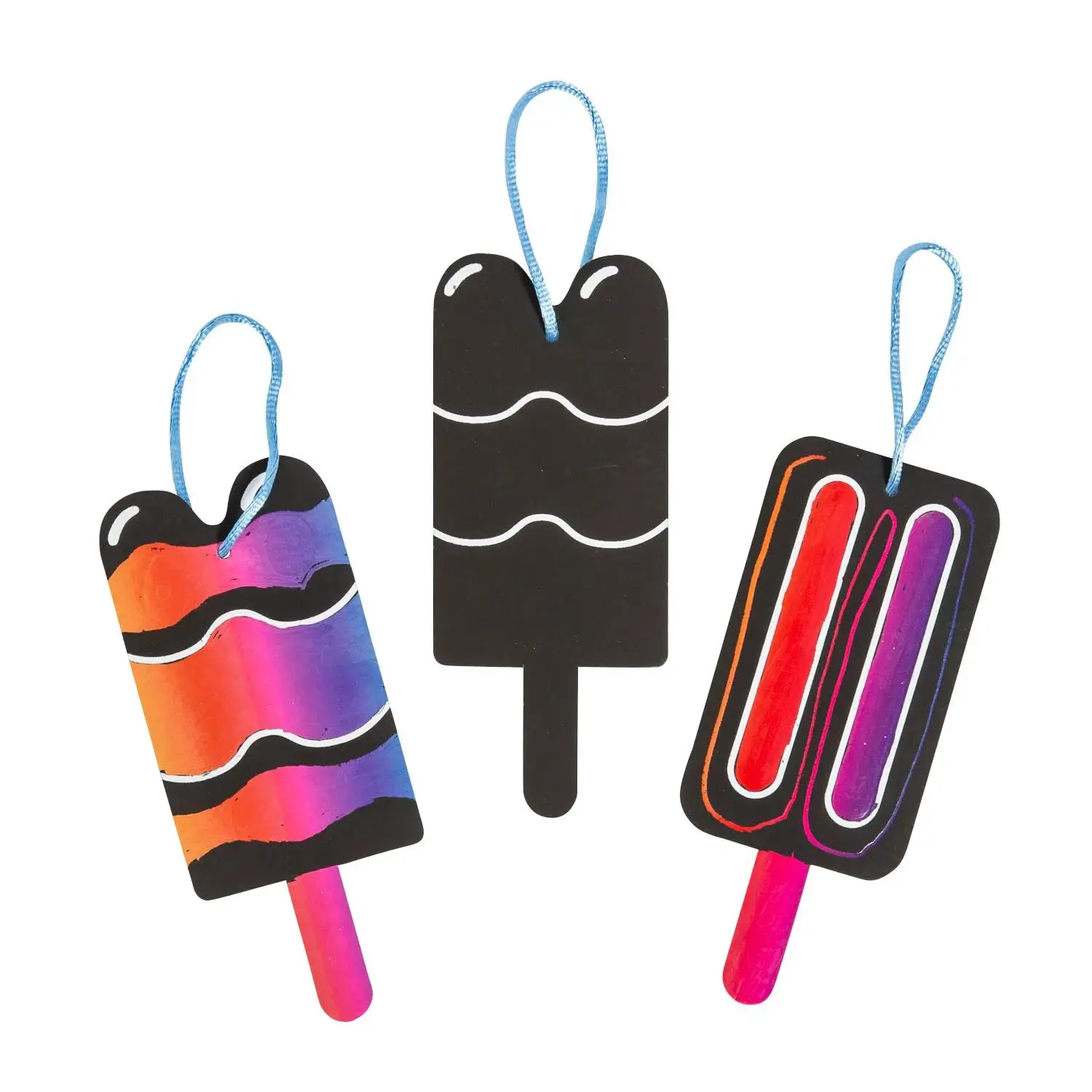 Magic Color Scratch Frozen Treat Ornaments, 24-Pc Satin Plastic Multicolor Festive Decor Party Favor with Scratch Tool