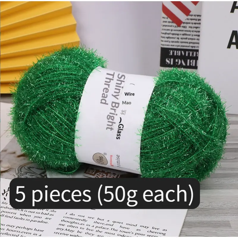 5pcs Korean Style Dishcloth Glitter Gold Wire Yarn, Non-Stick Oil Bright Silk Glass Yarn, Perfect for DIY Handmade Bags & Strawberry Rags, Multifunctional Shiny Knitting Yarn, Soft Sparkle Craft Material